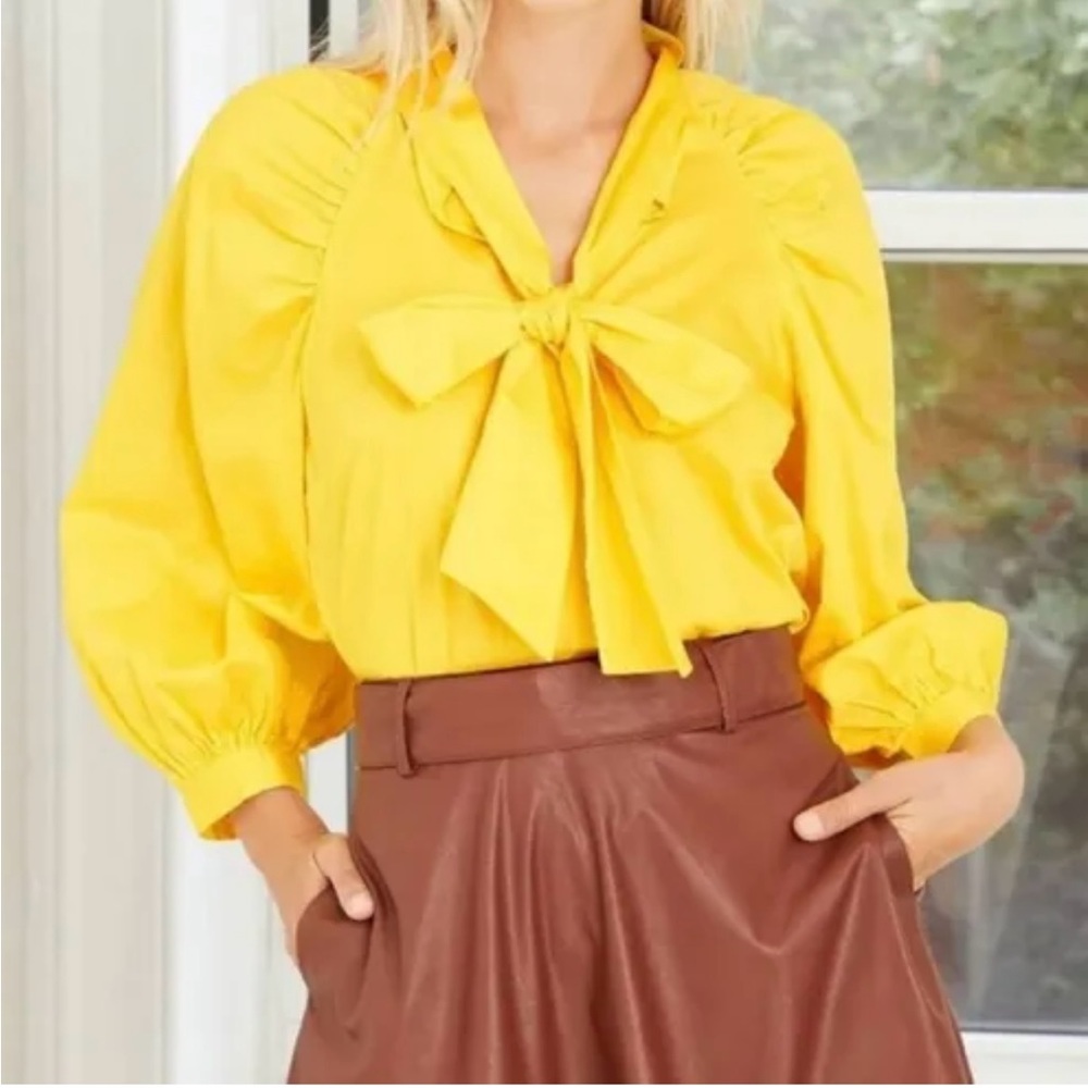 Who What Wear A New Day Yellow Neck Tie Blouse Shirt Large- never worn
